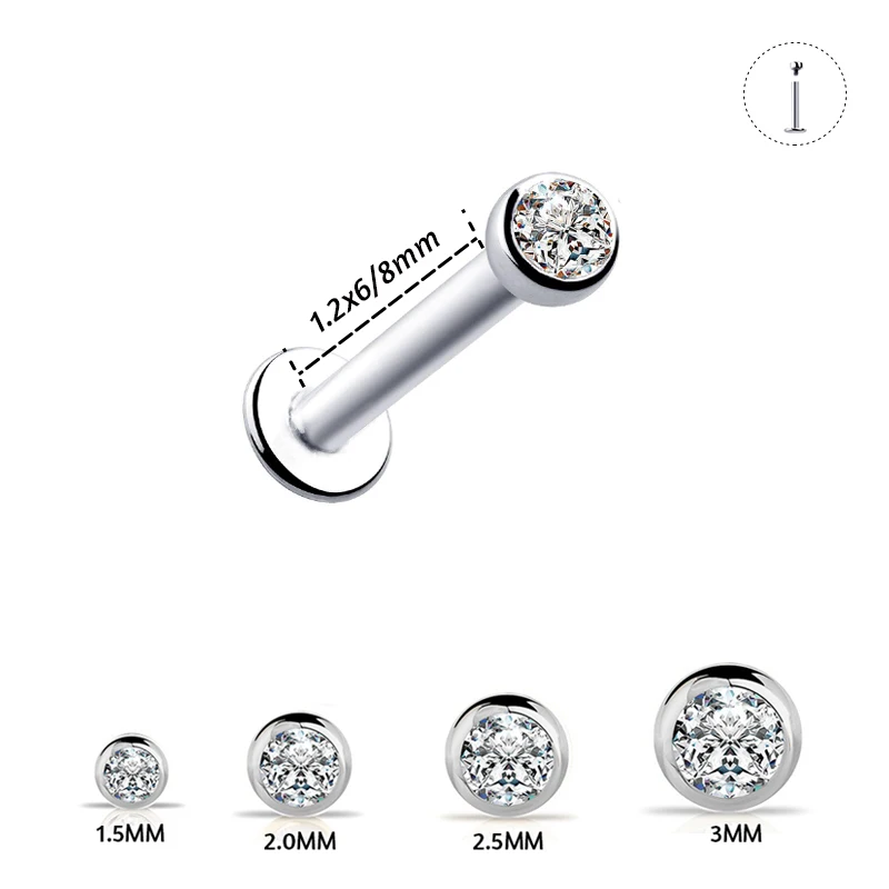 1Pc 16G 1.5-3mm Labret Tragus Cartilage Earring 16g Punk Cz Gem Round Tragus Lip Ring Monroe Ear Cartilage Earring Piercing - Image 2