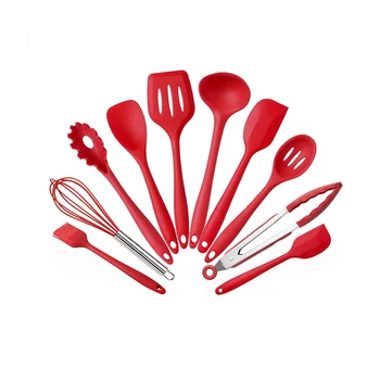 

FDA Food Grade Silicone Kitchen Utensil Set- 10 Cooking Utensils, Black, Red Non-stick Cookware Kitchen Gadgets Utensil Set Gift