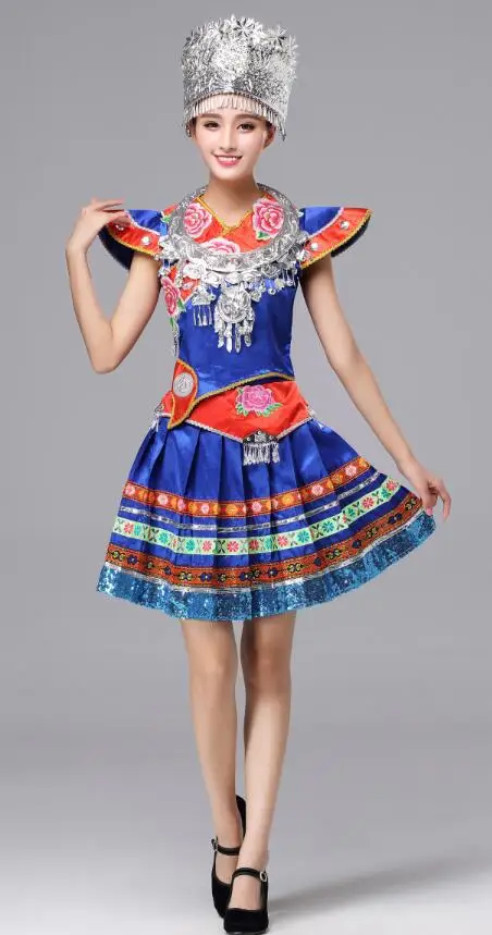 Новое поступление синие женские танцевальные костюмы китайская Miao национальная традиционная одежда для выступлений Сценические костюмы для певцов - Цвет: Синий