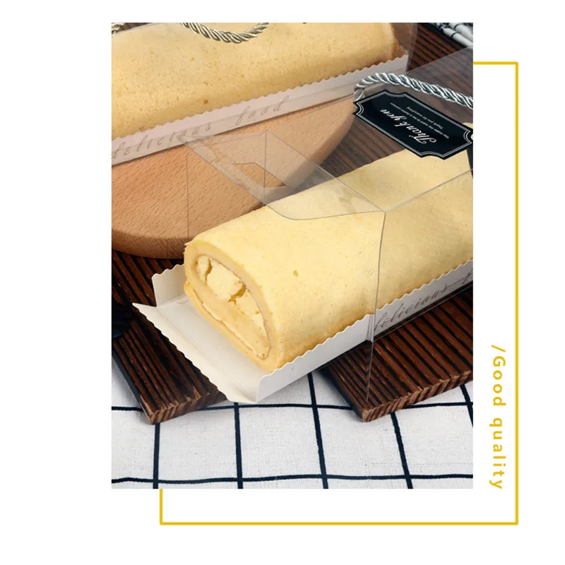 

20set Clear Plastic Bread Cookies board holder Boxes food cake swiss roll paper carrier packaging muffins with paper pad handle