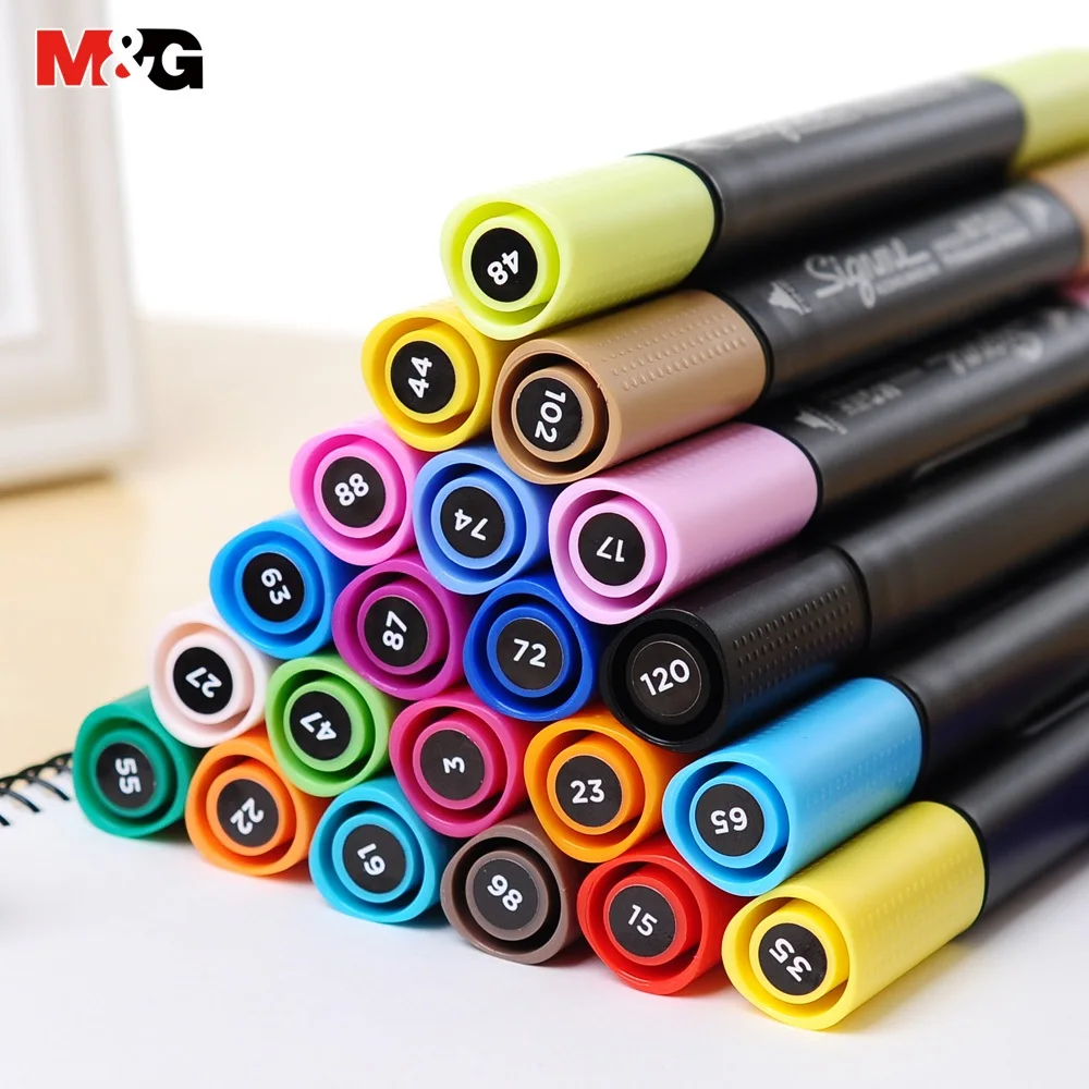 M& G 24 цвета, Двойные наконечники, акварельные кисти, художественные маркеры, Fineliner, цветные маркеры для рисования, набор для рисования, наброски