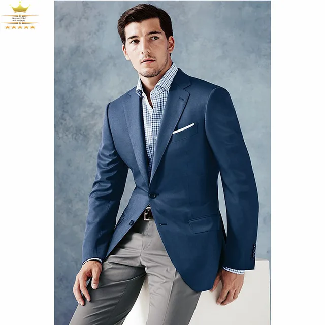 Custom Made Mens Tuxedos Navy Blue Suits With Khaki Pants