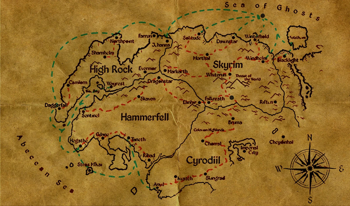 The Elder Scrolls Skyrim постер торговые маршруты карта Классические холщовые картины