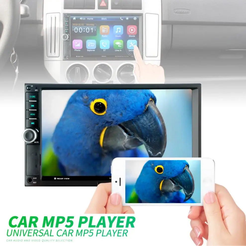 

7 Inch 2 DIN Bluetooth In Dash HD Touch Screen Car Video FM Radio Stereo Player Support Mirror Link Aux In Rear View Camera