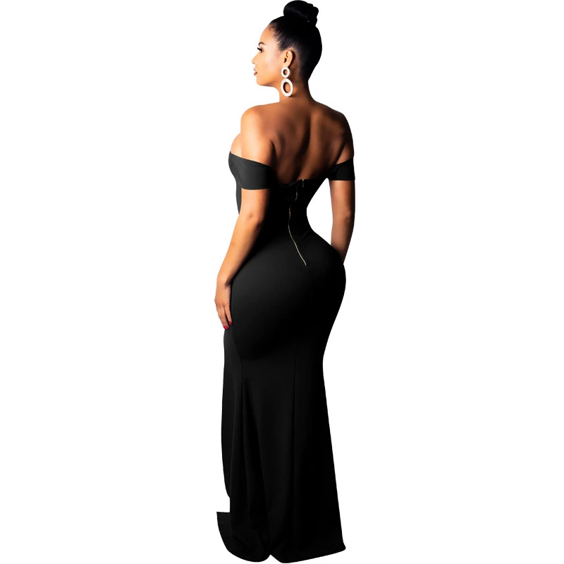 Adogirl женское вечернее платье макси с открытыми плечами и высоким разрезом, элегантное сексуальное платье с вырезом лодочкой и коротким рукавом, облегающее платье, длинные платья