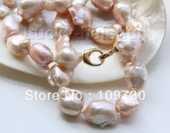 

Jewelry 00365 luster 22mm pink Reborn keshi pearls necklace filled gold clasp