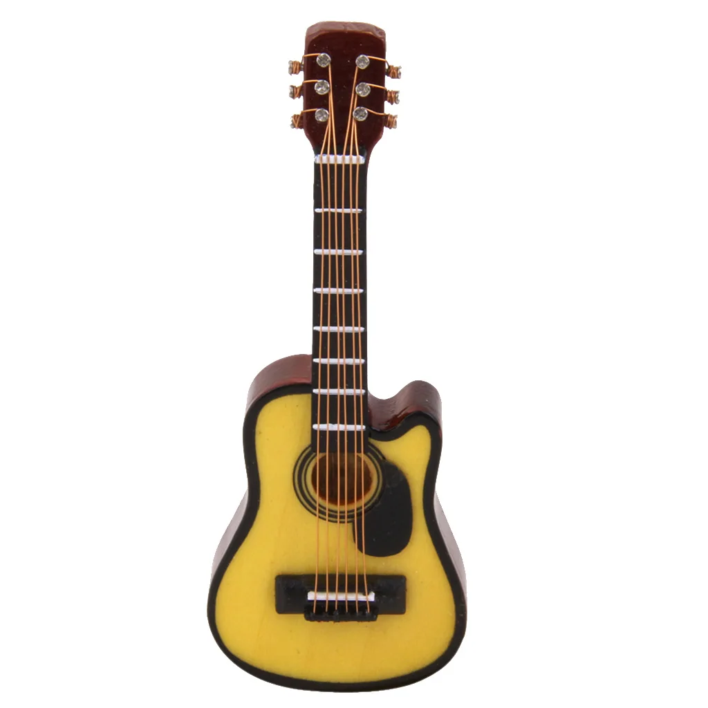 1:12 Wooden Dollhouse Miniature Music Instruments Acoustic Guitar for Collection Doll House Decor Accessories