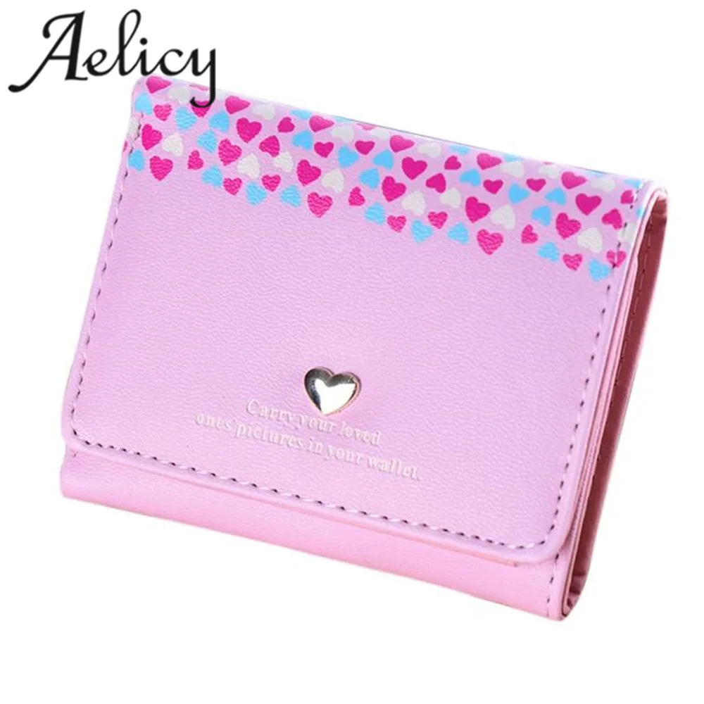 Женский кошелек с сердечками Aelicy модный короткий отделением для карт светильник