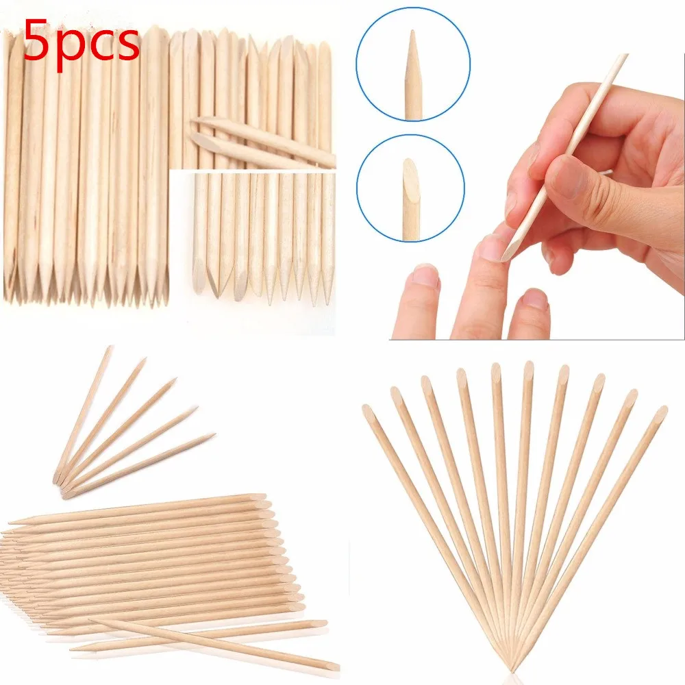 

5pcs Nail Art Angled Double Sided Design Orange Wood Stick Sticks Cuticle Pusher Remover For Nail Care Manicure Useful Tools