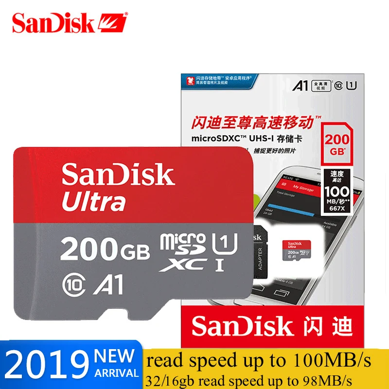 Двойной Флеш накопитель SanDisk A1 Micro sd 256 ГБ 200 128 Гб 64 U3 100 МБ/с. карта памяти Class10 UHS 3