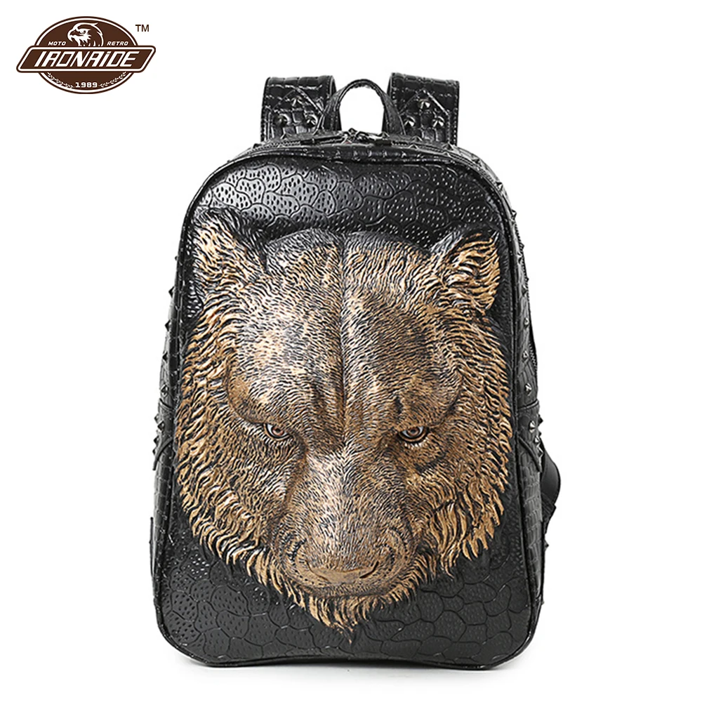 

Motorcycle Backpack Motorcycle Bag 3D Embossed Tiger Head Shoulder Bag Waterproof PU Leather Backpack Retro Travel Bag Tank Bag