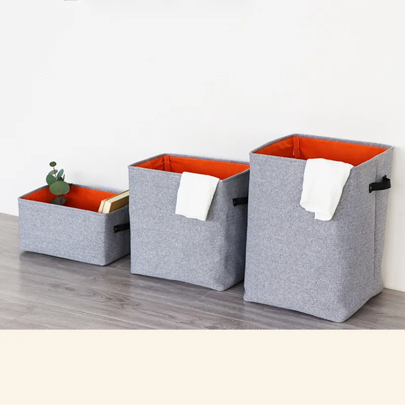 LUDA Grey Felt Storage Basket Bedroom Closet Clothing Toy Storage Bin with Handle Foldable Laundry Basket Dirty Clothes Hamper