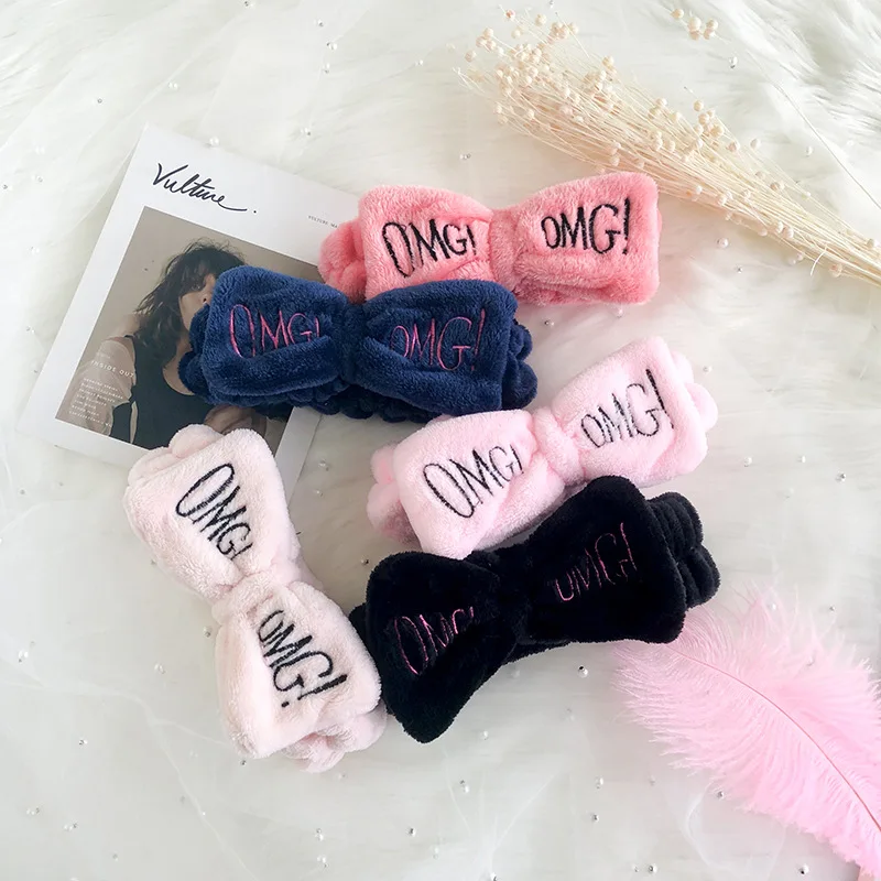 New Colorful OMG Letters Bow Coral Fleece Hairbands For Women Girls Headbands Bandanas Hair Bands Headwear Kids Hair Accessories