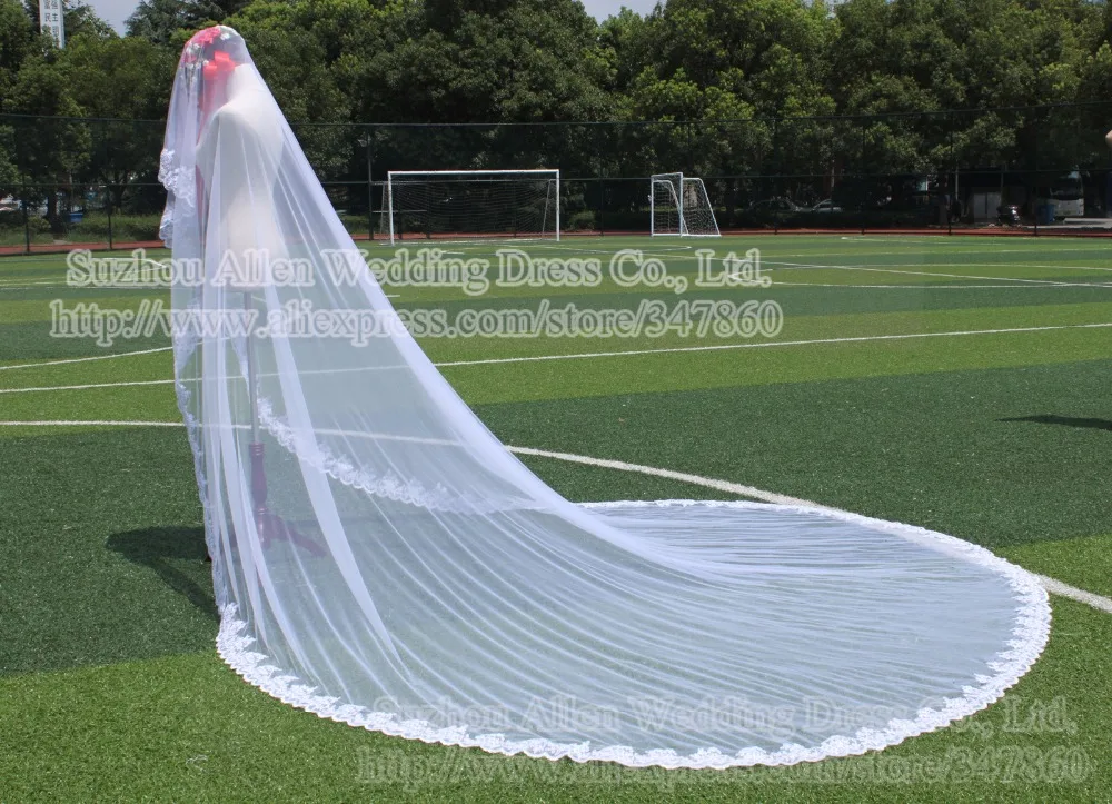 Real Sample Luxurious wedding veil long Lace Appliques 400CM Length 300CM Width White Ivory voile mariage veils veu | Свадьбы и