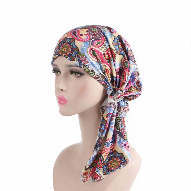 

New Women Pre Tied Bandana Fashion Turban Chemo Caps Head Scarf Sleep Cap Hair Cover Hat Head wraps Hair accessories for Women