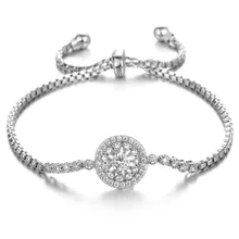 

Circular Copper alloy inlay Bright zirconia Bracelets Rolo Chain Silver Plated Pendant Bracelet for women Bride jewelry #H80009