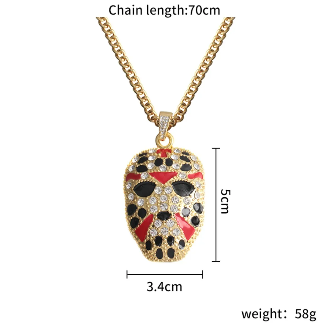 Men Hip Hop Necklace Pendant Jewelry Shellhard Crystal Beijing Peking Opera Painted Mask Pendant Gold Link Chain
