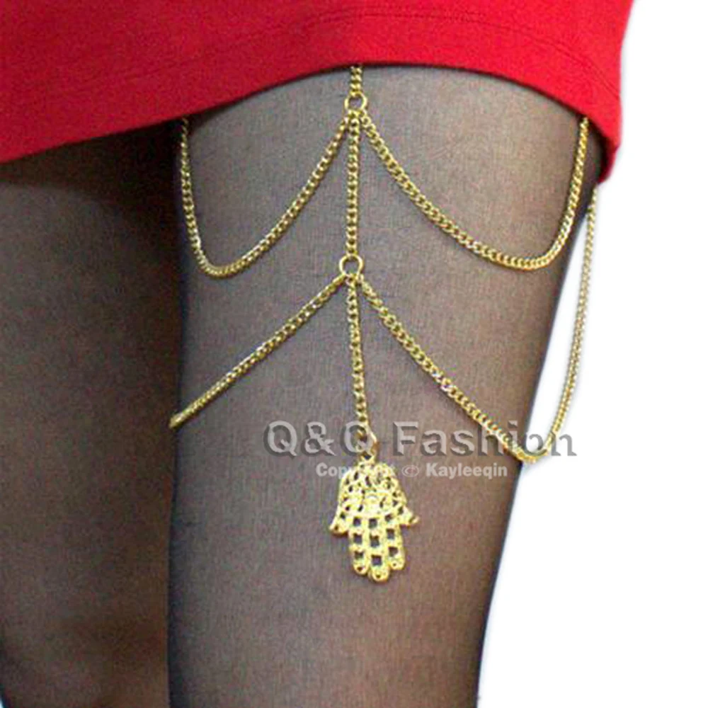 Tribal Gold Hamsa Hand of Fatima Leg Thigh Harness Garter Chain Fancy Dress Jewelry 2017 Newin