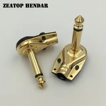 

50Pcs Brass 6.35mm 2 Pole Mono Jack Right Angle L Gold plated DIY Audio Plug 6.35 Pancake 1/4 inch for Guitar Phono Connector