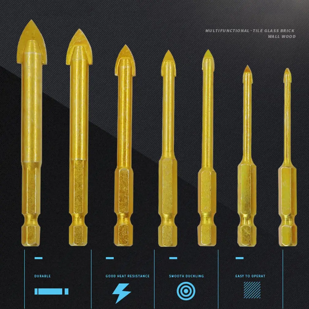 6 шт./компл. стекло сверло набор стекло сверление в плитке бит шестнадцатеричный хвостовик для плитки стекла сверление резка отверстие пилы