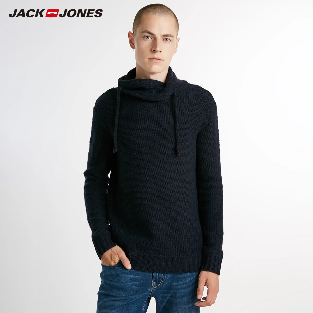 

JackJones Men's Winter Wool-blend Mock Neck pullover sweaters casual crocheted striped knitted men masculino jersey C|218325508