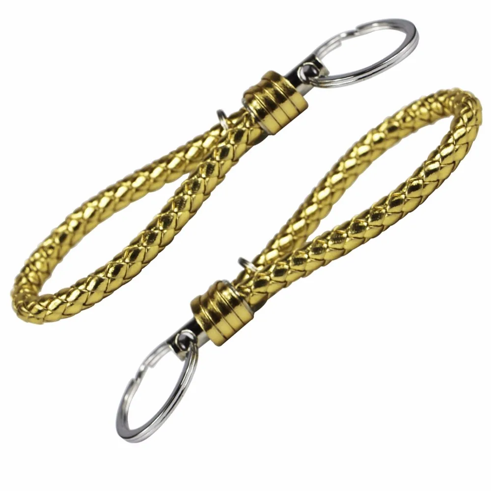 

2 pcs Fashion Weave PU Leather Keyring Keychain Metal Ring Key Chain Birthday Gift Christmas Gift For Your Friends And Family