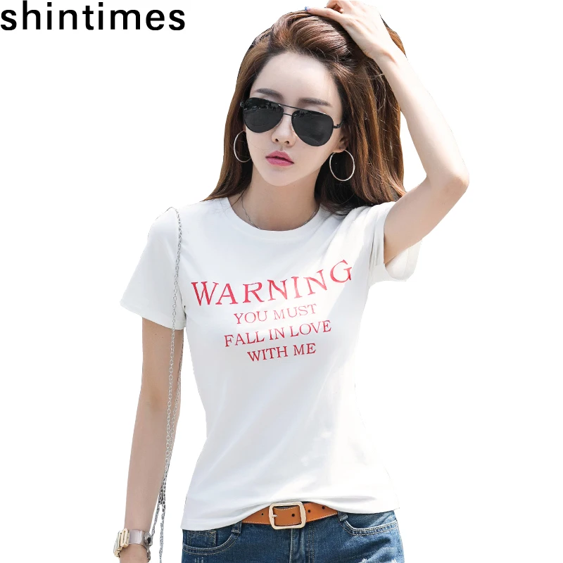 

T shirt Women 2019 Summer Korean Fashion Slim Sexy Tshirt Women O-Neck Short Sleeve Womens Letter White Cotton tee shirt femme