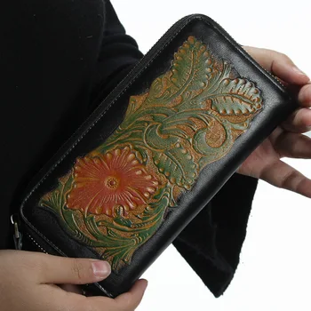 

Men's Wallets Fashion Hand-Carved Embossed Vintage Tree Lambs Handle Wallet