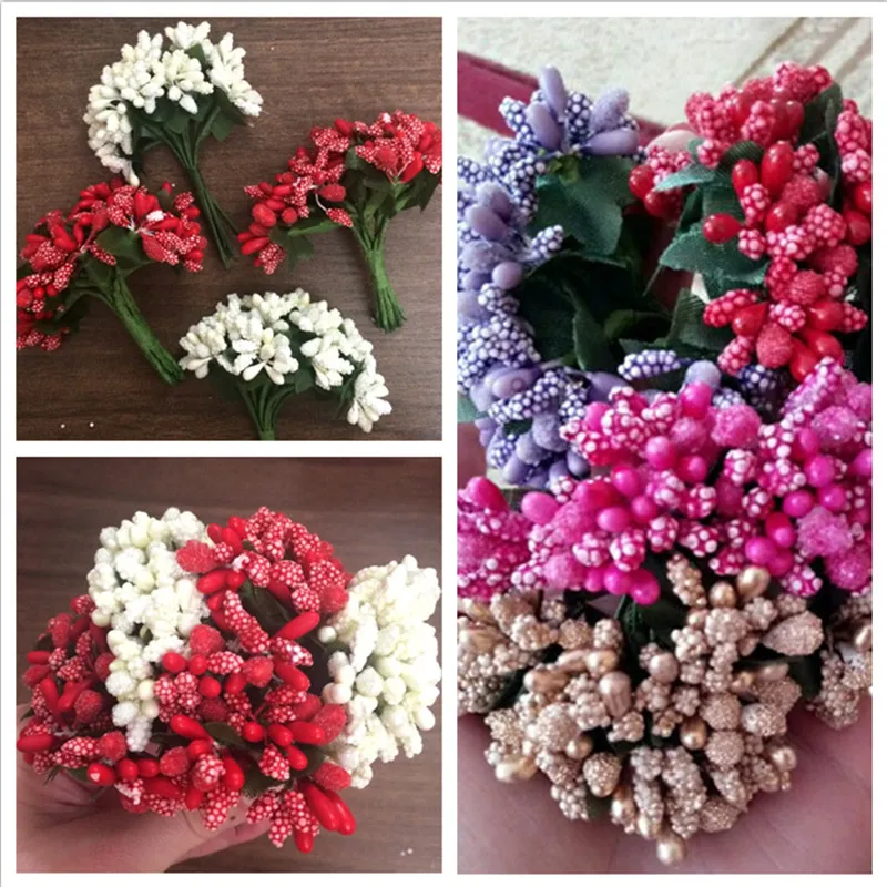 

24PCS Mulberry Artificial Flower Stamen wire stem/marriage Leaves Stamen For DIY Wreath Wedding Party Box Decoration Fake flower