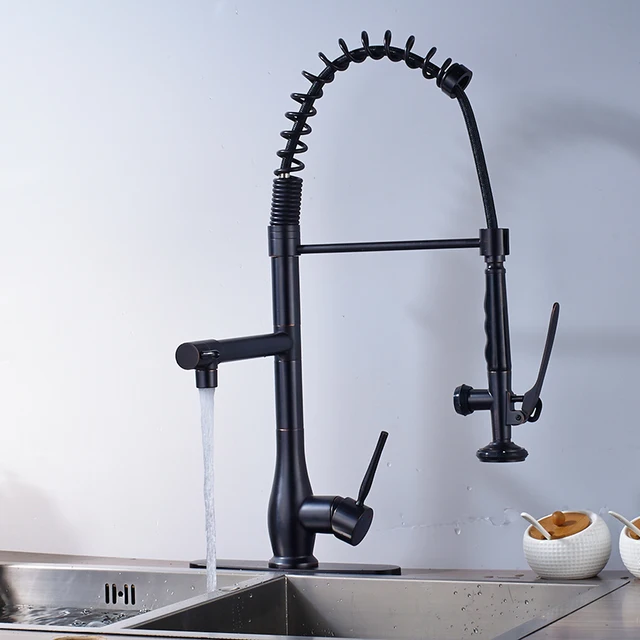 Best Offers Luxury Black Kitchen Faucet Deck Mounted Kitchen Mixer Crane Pull Down Hot and Cold Water Faucet Brass Spout with Lock