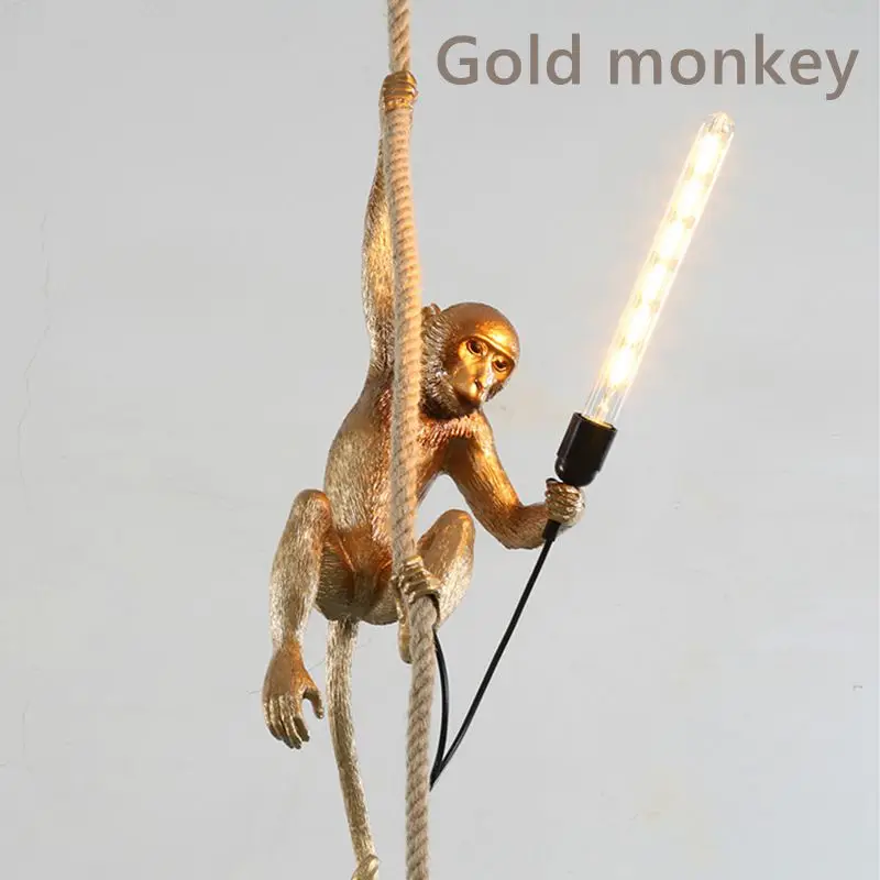 

Modern Monkey Pendant Light Creative Hemp Rope Lamps Resin Floor Corridor Study Cafe Monkey Lamp Loft Hanglamp