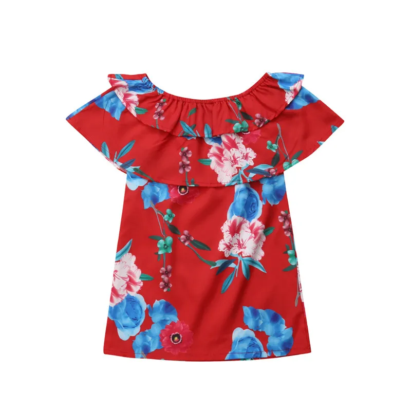 Toddler Kids Child Baby Girl Dress Holiday Off Shoulder Ruffle Red Floral Sundress Beach Party Dresses Girls Clothing 1-6T | Детская