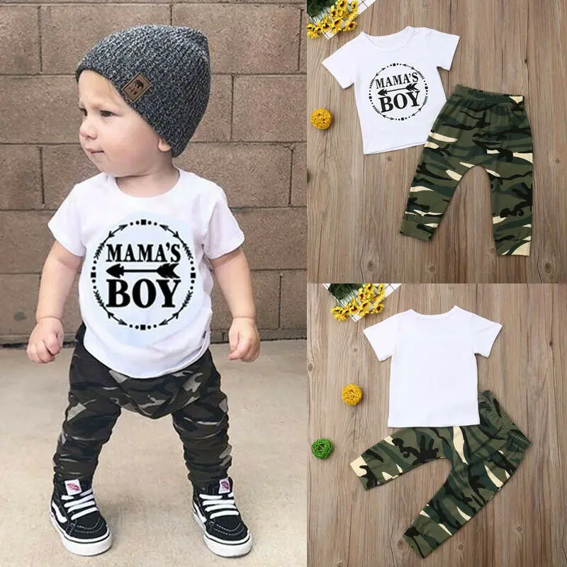 2PCS Toddler Kids Baby Boy Camouflage T-shirt Tops+Long Pants Outfit Clothes Set 