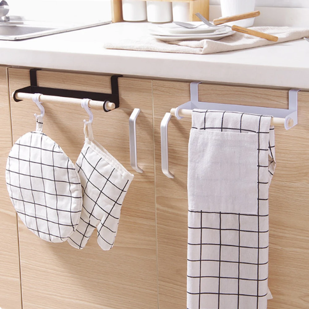

White Black Kitchen Multi-purpose Towel Rack Door Back Nail-free Seamless Cabinet Rag Storage Rack