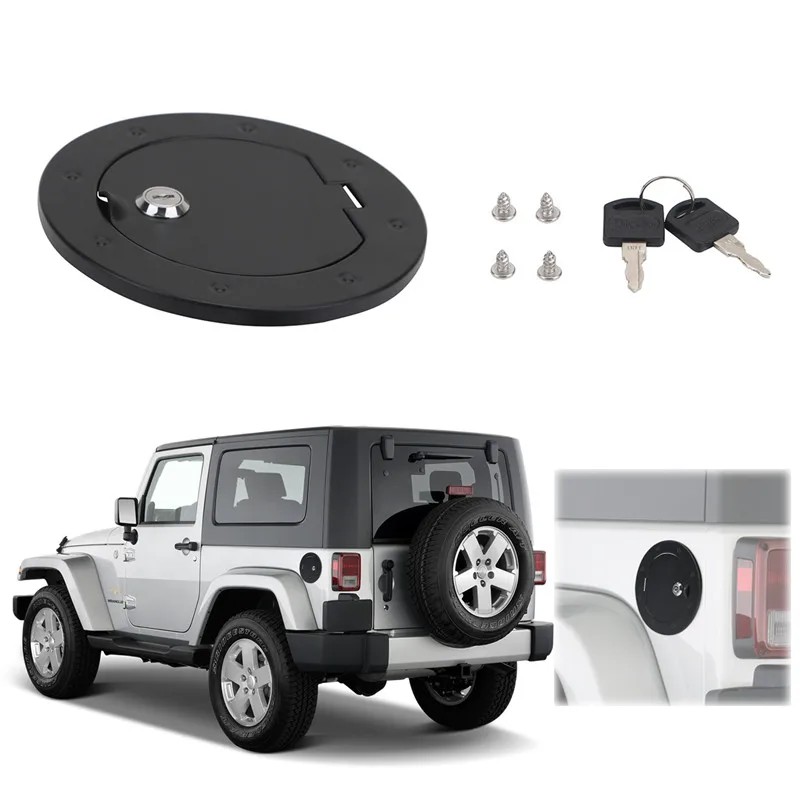 For 2007 - 2017 Jeep Wrangler JK Fuel Tank Cap Oil Catch Tank Cover With Key Lock Anti Thieft Aluminum Alloy Fuel Filler Door Cover KOLEROADER (4)