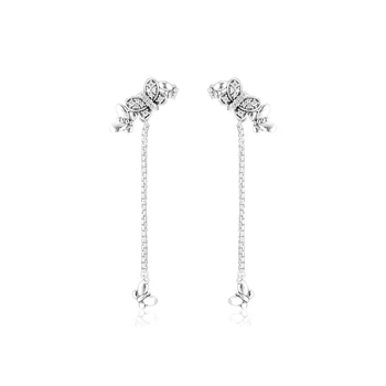 

FANDOLA Earrings 925 Sterling Silver Bedazzling Butterflies Hanging Earrings boucle d'oreille femme 2019 pendientes mujer