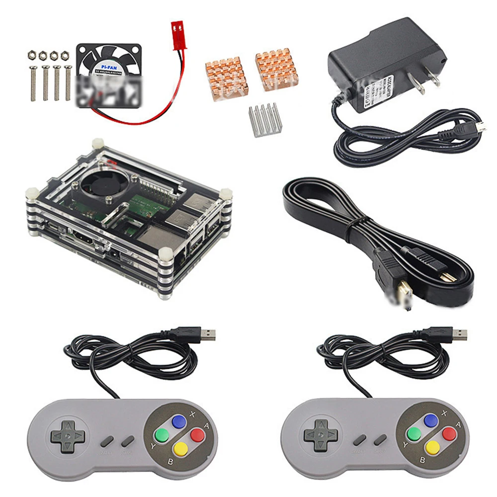 

2 USB Controller Cooling Fan For Raspberry Pi 3 B+/3B/2B Case 5V 2 .5A Switch Power Charger HDMI Cable Retro Game Kit Accessory