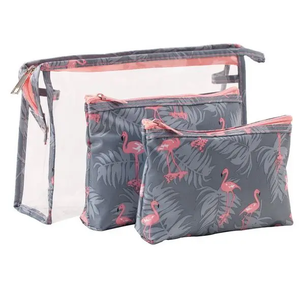 Flamingo 3 шт. Фламинго макияж сумки набор прозрачная косметичка из ПВХ дорожный Органайзер несессер цветок красота случае Водонепроницаемая косметичка - Цвет: Flamingo
