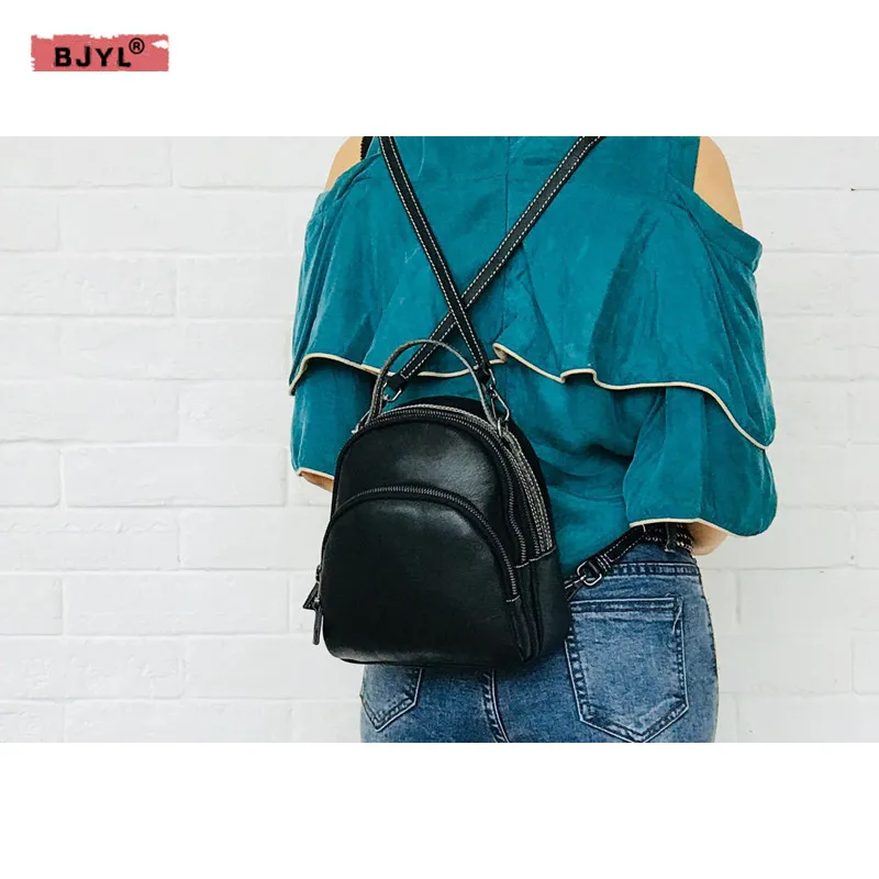 

BJYL Women Backpack Genuine leather retro top layer cowhide bag large capacity multi-function shoulder bag three-use backpack