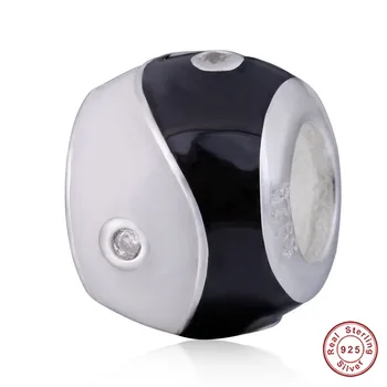 

Authentic 925 Sterling Silver Chinese Tai Chi Yin Yang Charm Enamel Bead fit for Pandora Charms Bracelets Necklaces
