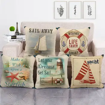 

45cm*45cm Retro-oceanic elements design linen/cotton throw pillow covers couch cushion cover home decor pillow