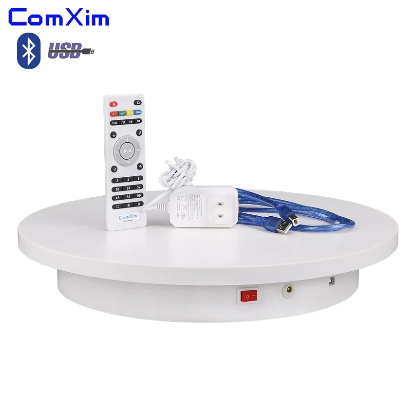 ComXim 40cm 15.7in Remote,Bluetooth,USB Rotating Electric Photography Turntable,Display Stand for Products Jewelry Display - Цвет: white with US plug