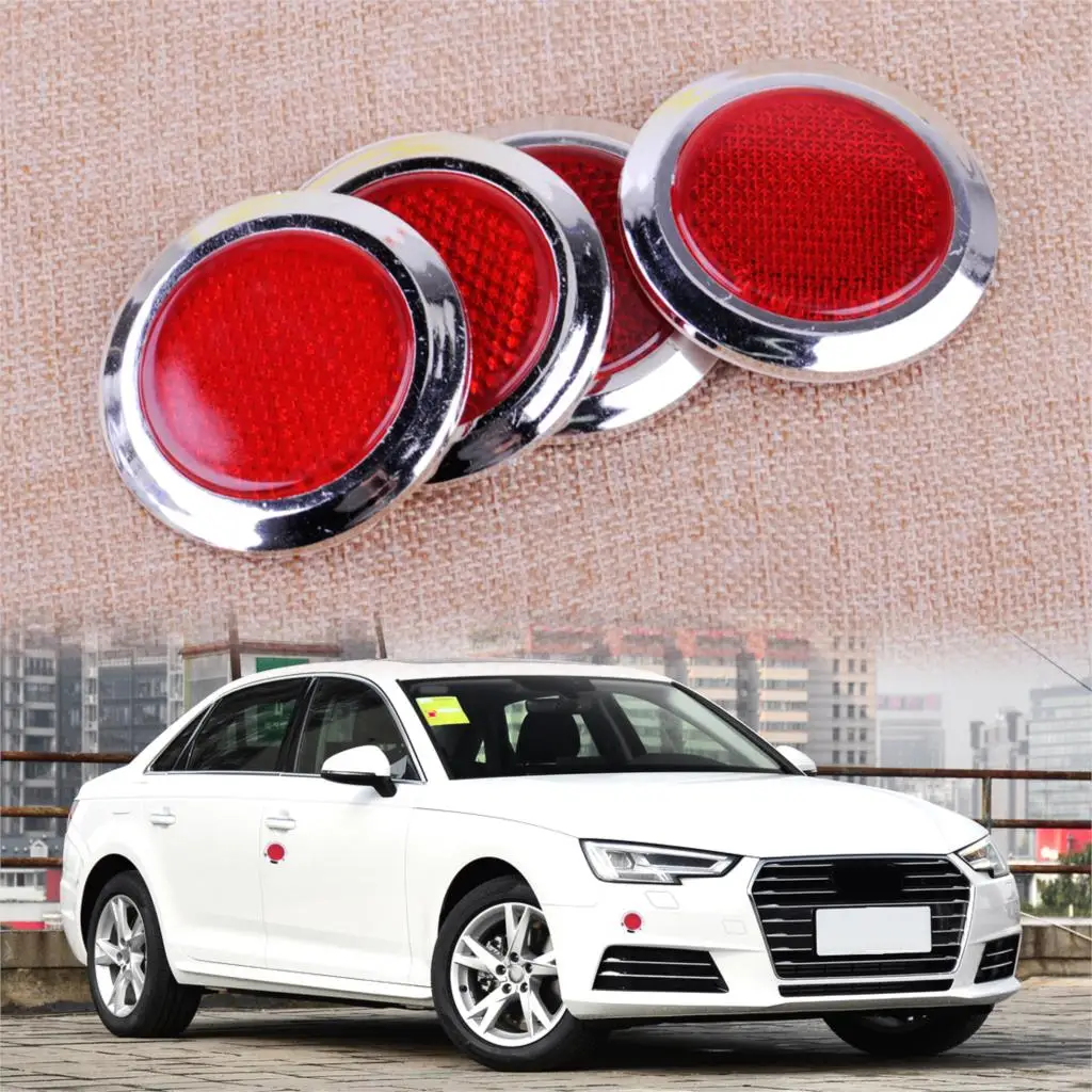 CITALL 4pcs Car Auto Round Chrome Red Reflective Sticker