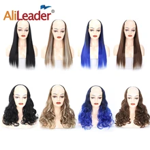 AliLeader 24 дюймов длинные вьющиеся Половина и половина цвета парик натуральный синтетический черный коричневый синий блондин Ombre U часть половина парики для женщин