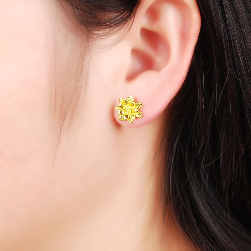

24k GP Earrings, Exquisite Flower Women's Jewelry,Wholesale Pure Gold Color Stud Earrings for Women /Men,Fashion Accessories