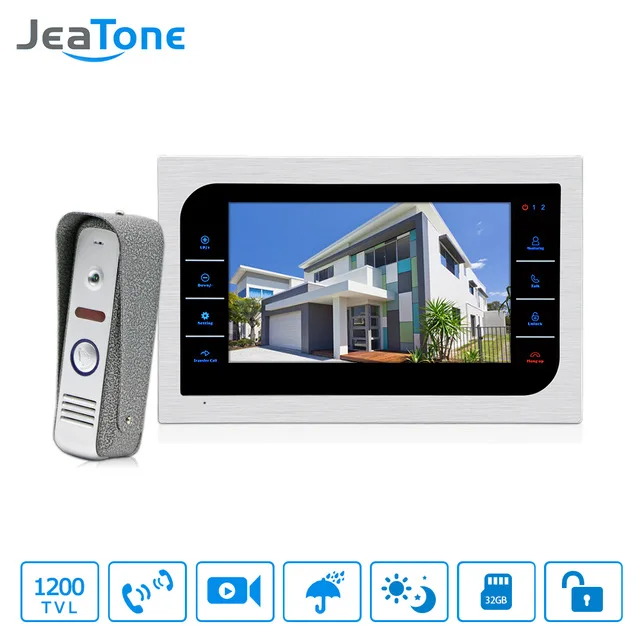 JeaTone 7\ Color Touch Panel Monitor Video Door Phone Intercom Door Intercom System With door bell camera 3.7mm Lens 1200TVL
