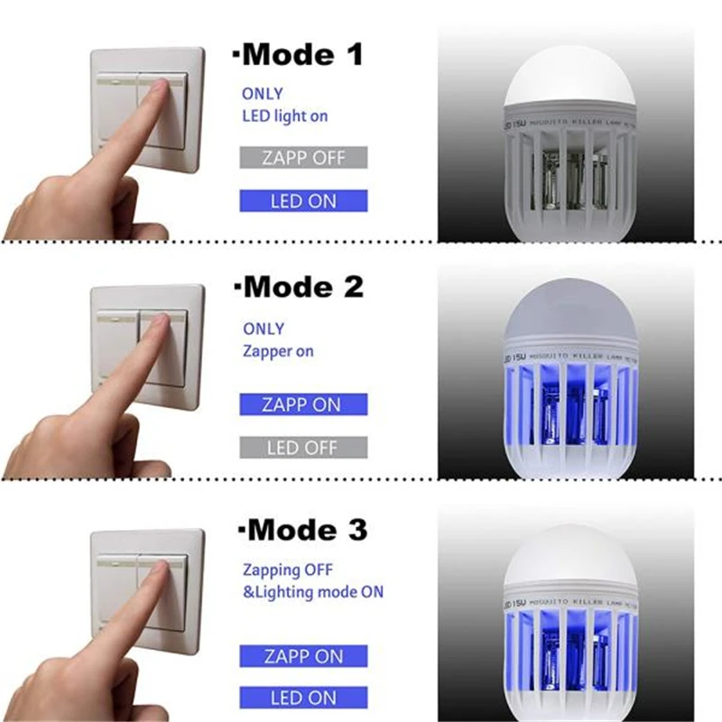 2 в 1 светодиодный лампа от комаров E27 Светодиодный светильник для дома ing ошибка Zapper лампа ловушка для насекомых Электрический светильник для борьбы с вредителями УФ-лампа