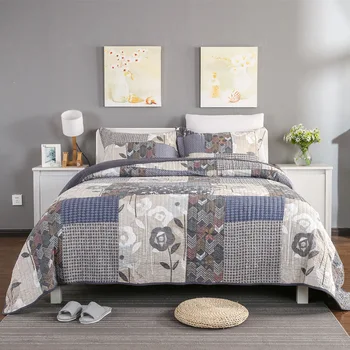 

100% Cotton 3Piece Colorful Floral Printing Power Party Patchwork Bedspreads QuiltedAmerican Set, Queen(1Coverlet+2 Pillowcases)