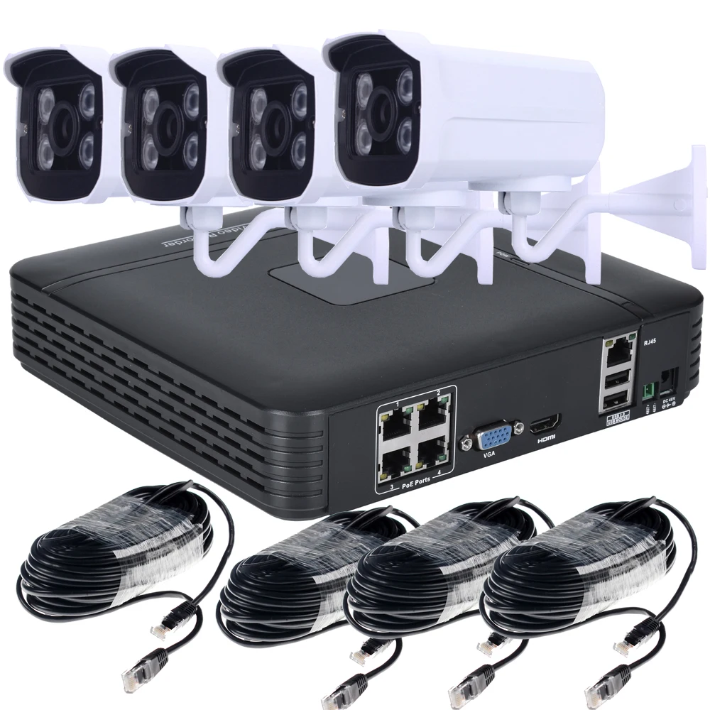 Hamrolte POE NVR Camera System 13V 4CH POE NVR 1080P Outdoor Waterproof