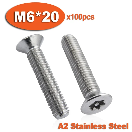 

100pcs DIN7991 M6 x 20 A2 Stainless Steel Torx Flat Countersunk Head Tamper Proof Security Screw Screws